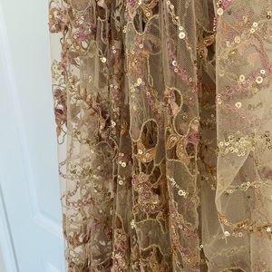 Lace ivory pink sari fully sequined and embroidered